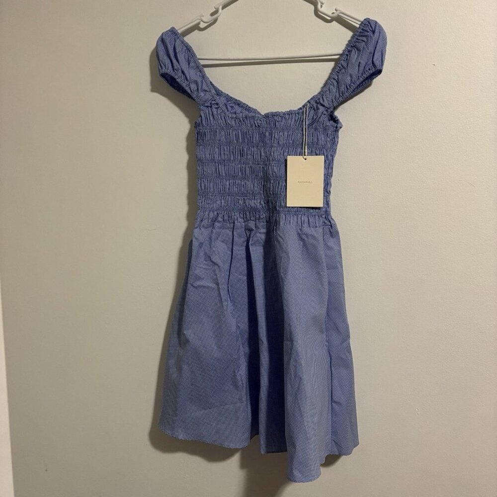 Faithfull‎ The Brand Blue White Gingham Checked Mini Dress Size 2 New with tags